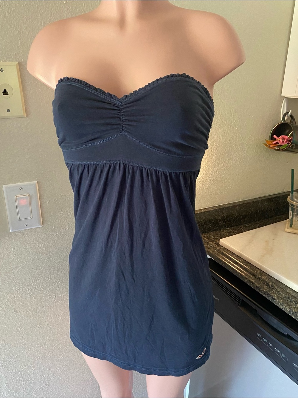 Y2k Vintage Hollister blue strapless babydoll mini dress